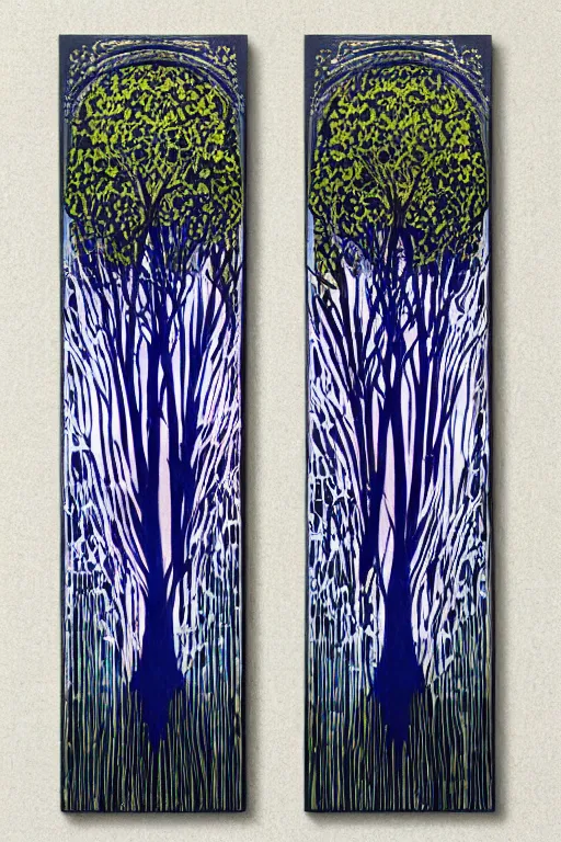 Image similar to art nouveau midnight trees