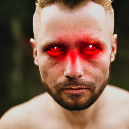 Image similar to a man with red glowing eyes