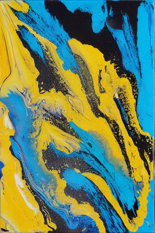 Prompt: acrylic paint pour, marbling, very detailed, large white border, 144x144 canvas, hd, high resolution print :1 Cyan, Yellow and Black :1