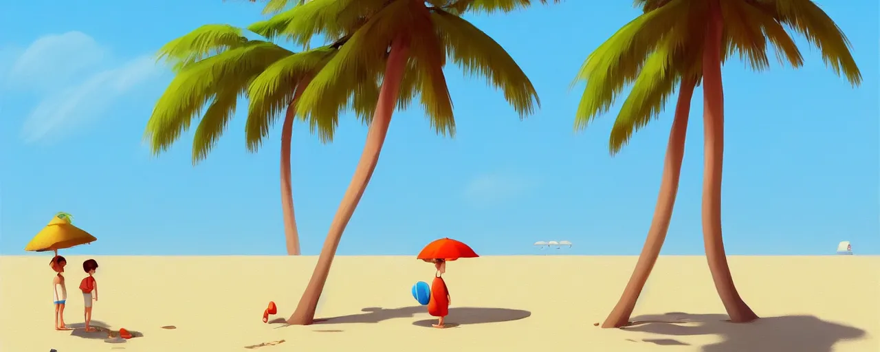 Image similar to goro fujita ilustration of a summer beach with palm tree, painting by goro fujita, sharp focus, highly detailed, artstation