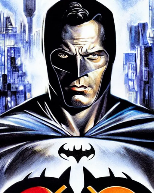 Prompt: batman ben affleck, airbrush, drew struzan illustration art, key art, movie poster