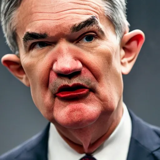 Image similar to photo of Jerome Powell with whiteface clown makeup using a flamethrower