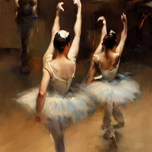 Image similar to ballerinas, by jeremy mann, anders zorn.