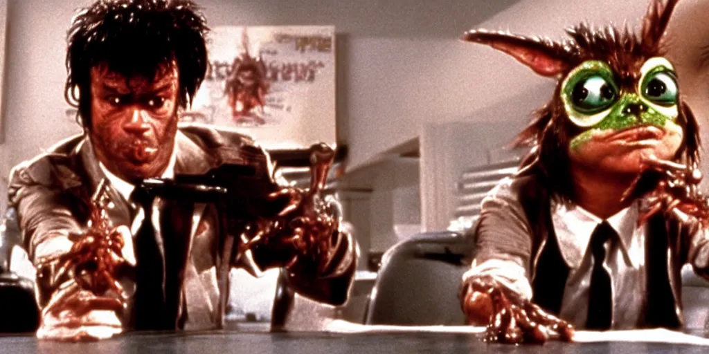 Image similar to frame from pulp fiction gremlins