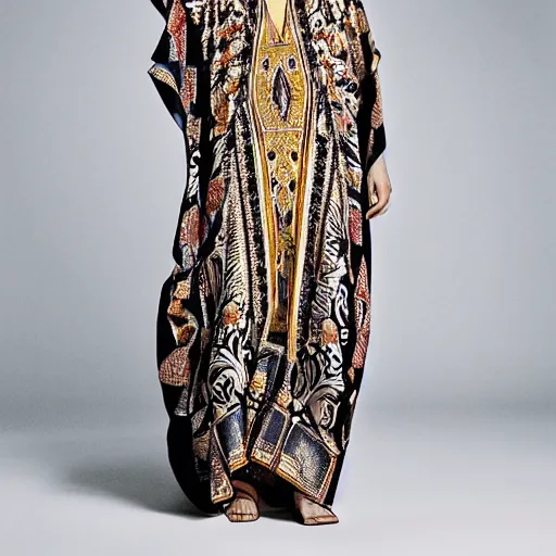 Prompt: a traditional arabic kaftan in a modern way, hedi slimane, balenciaga, fashion design, photography