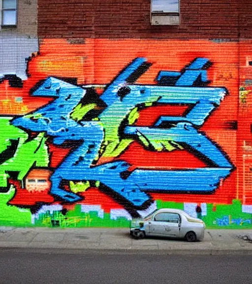 Image similar to graffiti street art pixelart retro videogames from the 8 0 s, streetview