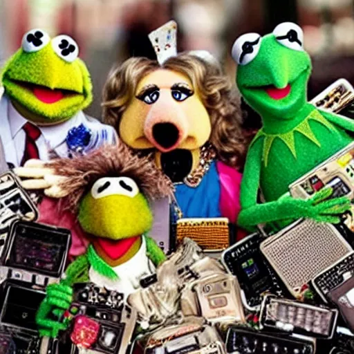 Image similar to muppets covered in electronic garbage