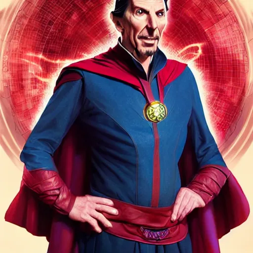 Image similar to portrait of leonard nimoy as doctor strange. portrait, concept art, sharp focus, smooth, artstation, by alex ross, by huang guangjian and gil elvgren and sachin teng