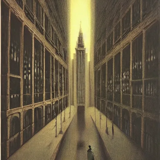 Prompt: Zdzisław Beksiński painting of The City Never Sleeps