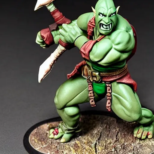 Image similar to a dungeons and dragons miniature of dave bautista as half - orc bard