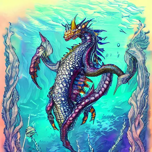 Image similar to underwater sea dragon full body, d & d style, trending on artstation, colorful, intricate, highly detailed