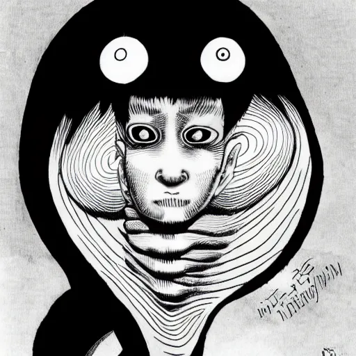 Image similar to a human that looks like a snail by junji ito