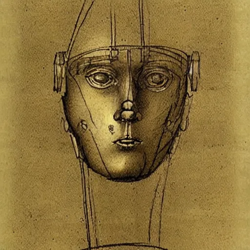 Image similar to sketch of a complex humanoid robot by leonardo da vinci and James McCarthy