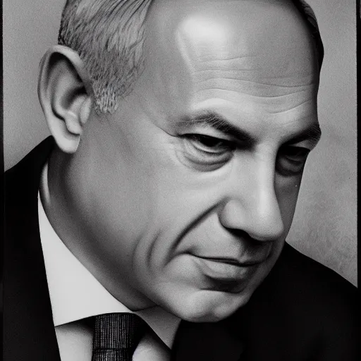 Prompt: award winning studio portrait of benjamin netanyahu with warm and loving eyes