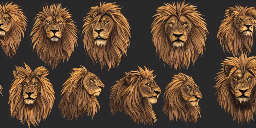 game asset of unique lion heads on black background, | Stable Diffusion |  OpenArt