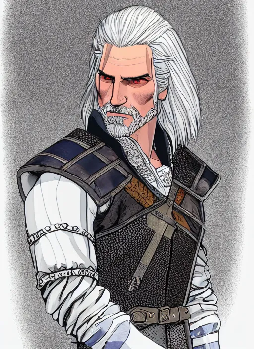 Image similar to a digital copic maker portrait of geralt of rivia marrying triss merigold detailed features harajuku fashion synthetic materials, by balenciaga and issey miyake by ichiro tanida and mitsuo katsui