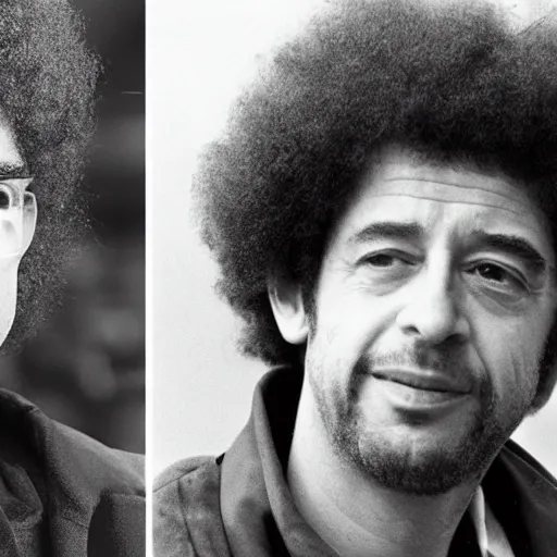 Image similar to Mélenchon with afro hair, 70s fashion clothes