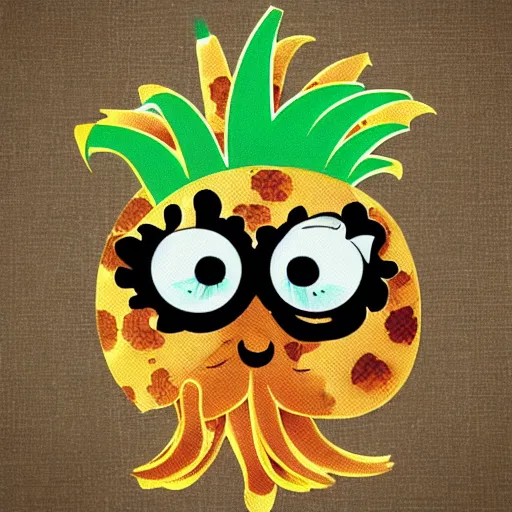 Image similar to cute cartoon octopus camouflaging as a pineapple