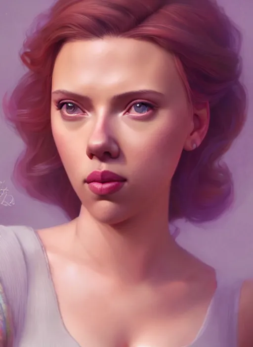 Image similar to scarlett johansson as a disney princess, au naturel, hyper detailed, digital art, trending in artstation, cinematic lighting, studio quality, smooth render, unreal engine 5 rendered, octane rendered, art style by klimt and nixeu and ian sprigger and wlop and krenz cushart