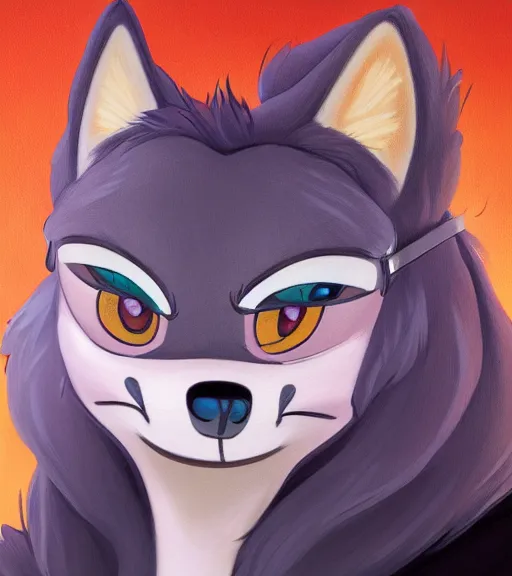 Image similar to oil painting of full body of anthromorphic female wolf, in style of zootopia, zootopia, zootopia, fursona, furry, furaffinity, 4 k, deviantart, furry art, fursona art, wearing black business suit, business suit, in style of zootopia, wolf fursona, cyberpunk, female, expressive detailed feminine face,
