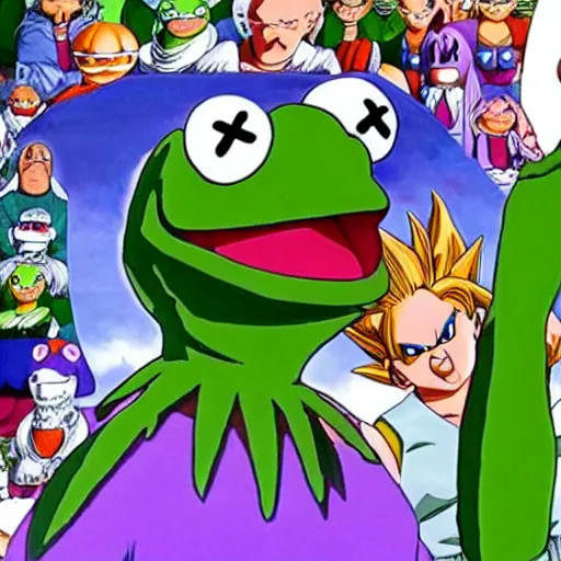 Image similar to kermit the frog in dragon ball z