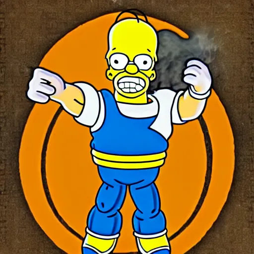 Image similar to homer simpson as a dragon ball character by akira toriyama, anime, manga, detailed