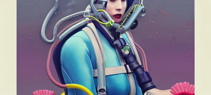 Image similar to scuba diver :: by Martine Johanna and Simon Stålenhag and Chie Yoshii and Casey Weldon and wlop :: ornate, dynamic, particulate, rich colors, intricate, elegant, highly detailed, centered, artstation, smooth, sharp focus, octane render, 3d