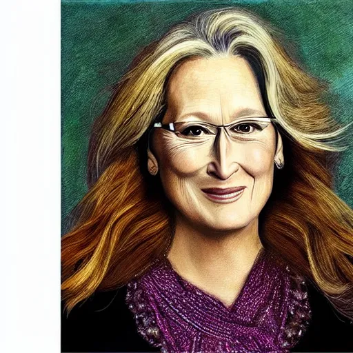 Prompt: “Meryl Streep portrait, Marisa Aragon Ware”