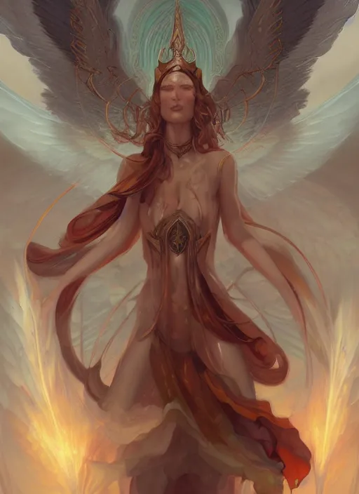 Image similar to archangel metatron detailed illustration by peter mohrbacher and by jon foster trending on artstation