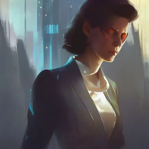 Image similar to a suave futuristic businesswoman with cybernetic enhancements, sci fi character portrait by greg rutkowski, craig mullins