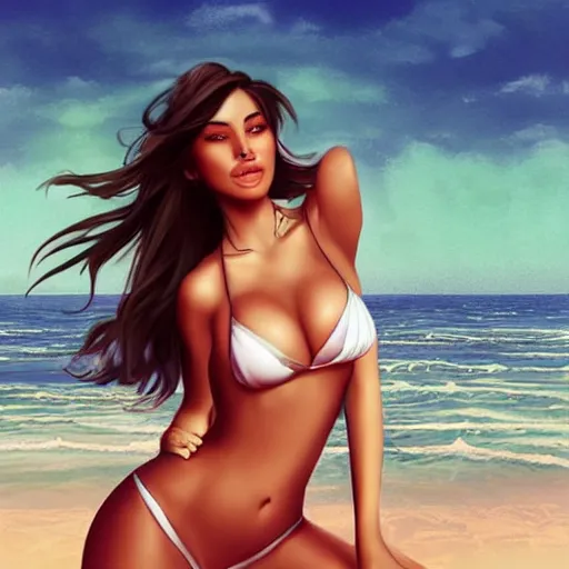 Prompt: beautiful woman in a bikini on the beach drawn by artgerm