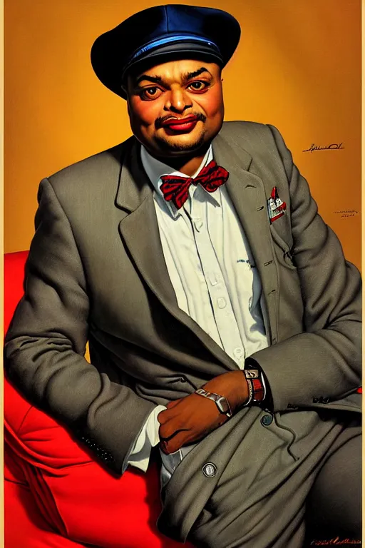 Image similar to bilal oliver nelson portrait by gil elvgren and norman rockwell and rob gonsalves and hajime sorayama, hyperrealistic, high detail, ultra detailed, highly detailed face, ruffled fabric