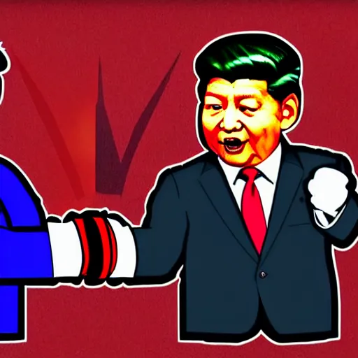 Prompt: xi jinping vs donald trump, street fighter, fight, fistfight, digital art