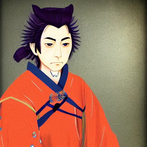 Prompt: Miyamoto Musashi as an 28 year old adult male, digital art