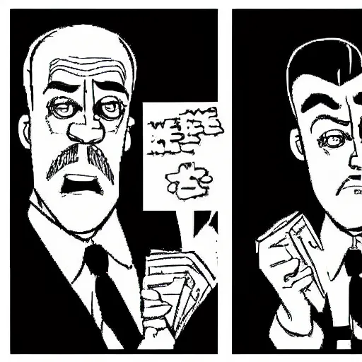Prompt: J Jonah Jameson and Peter Parker ink drawing cartoon style