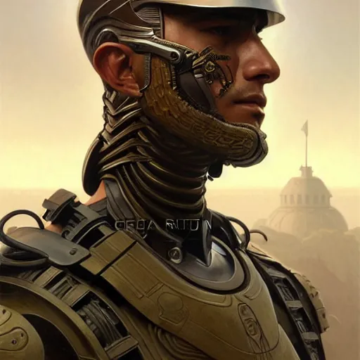 Image similar to ultra realistic illustration, a mexican male cyborg soldier, intricate, elegant, highly detailed, digital painting, artstation, concept art, smooth, sharp focus, illustration, art by artgerm and greg rutkowski and alphonse mucha