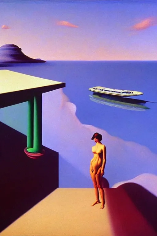 Image similar to liminal vaporwave surrealism dreams representing stream of consciousness, painted by Edward Hopper, painted by salvador dali, painted by moebius, airbrush