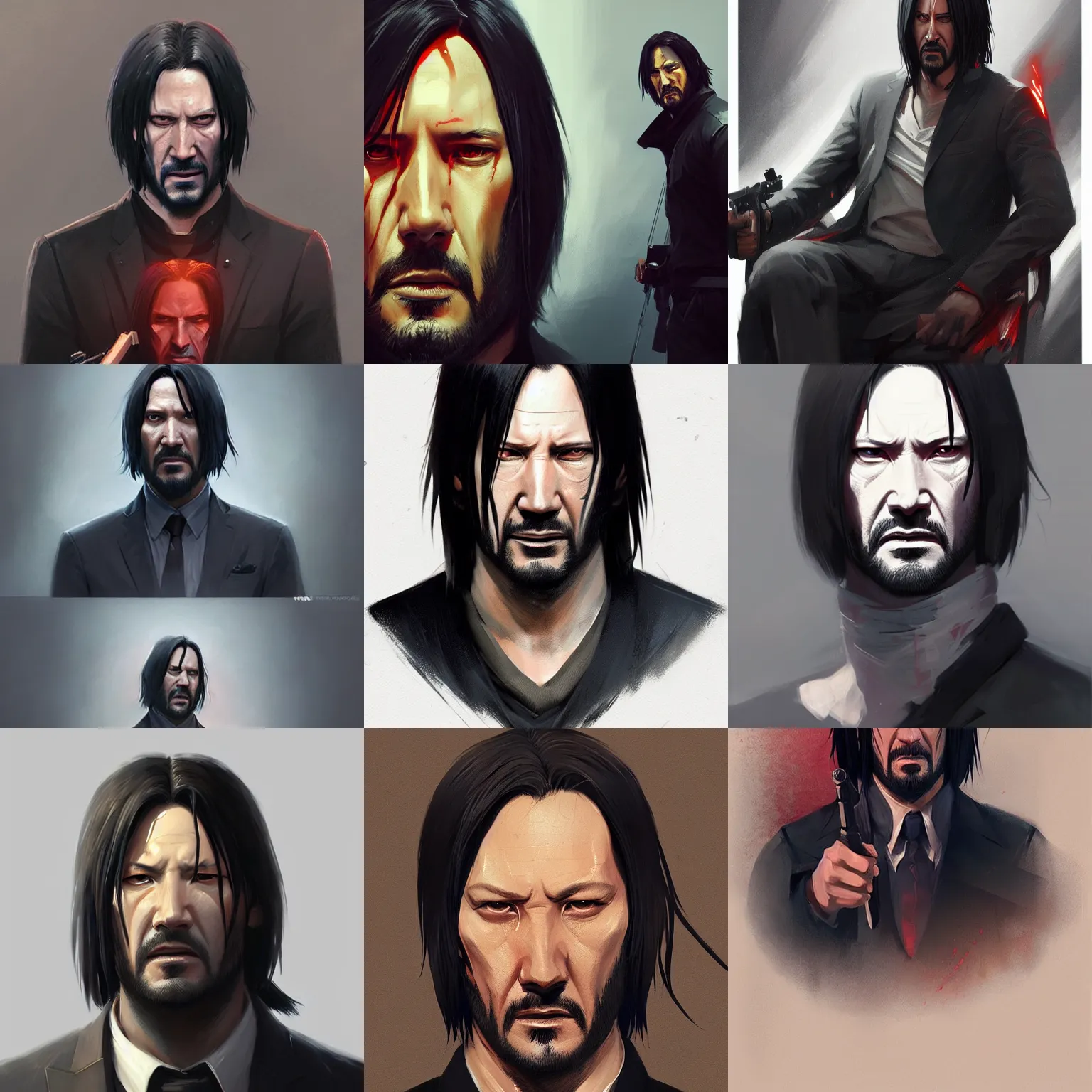 Prompt: portrait of itachi uchiha as john wick by greg rutkowski, highly detailed portrait, scifi, digital painting, artstation, concept art, smooth, sharp foccus ilustration, artstation hq