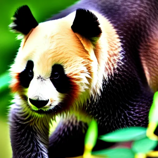 Prompt: cute pandacat, eats bambus, highly detailed, sharp focus, photo taken by nikon, 4 k