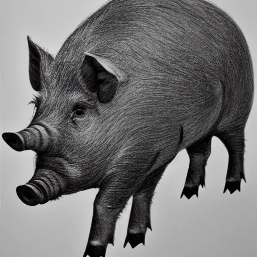 Image similar to Highly detailed pencil drawing of a pig as a king