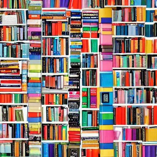 Prompt: knolling of colorful books