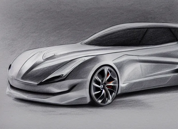 Image similar to concept non - coloring pencil drawing of a new car combined by two different genres.