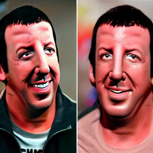 Image similar to “ adam sandler wearing a horrifying flesh mask! ”