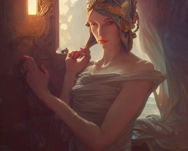 Image similar to photography of louise dahl - wolfe, deep focus, d & d, fantasy, intricate, elegant, highly detailed, digital painting, artstation, concept art, matte, sharp focus, illustration, hearthstone, art by artgerm and greg rutkowski and alphonse mucha