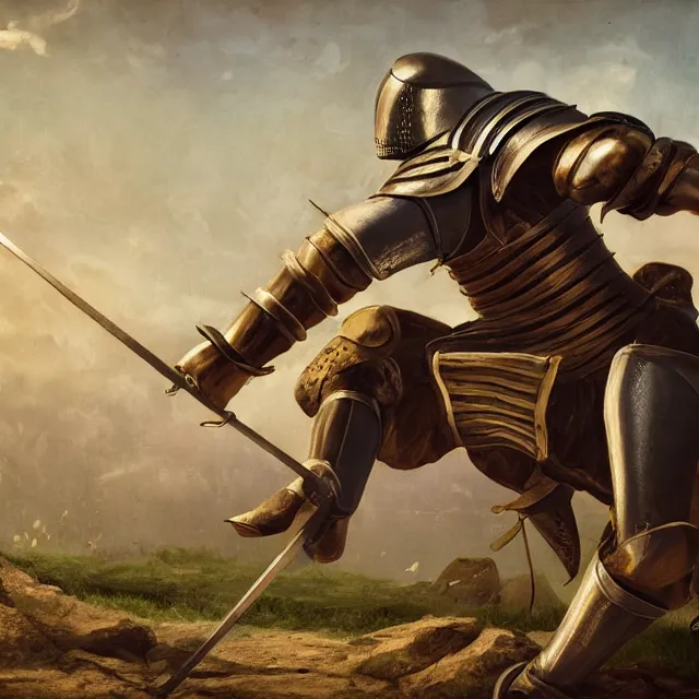 Image similar to medieval knight uses catapult, 4 k