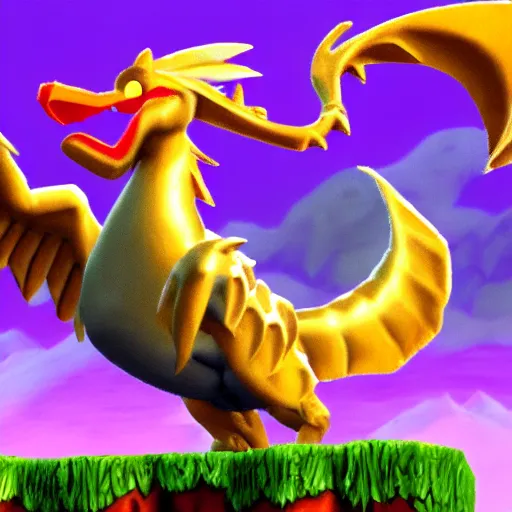 Image similar to screenshot of a griffin bard as an npc in spyro the dragon video game, with playstation 1 graphics, activision blizzard, upscaled to high resolution