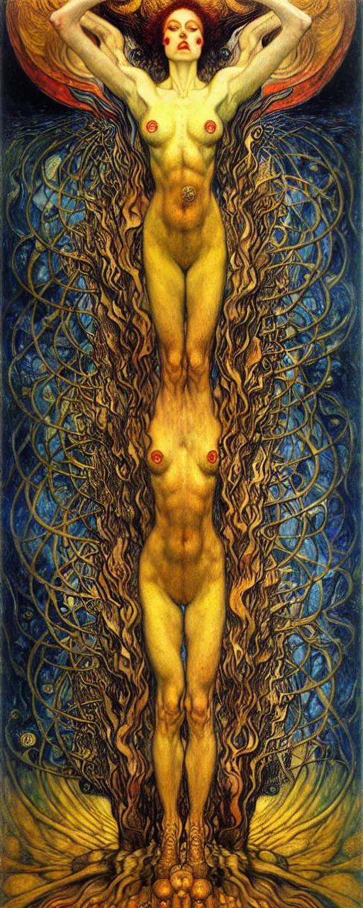 Image similar to Divine Chaos Engine by Karol Bak, Jean Delville, William Blake, Gustav Klimt, and Vincent Van Gogh, symbolist, visionary