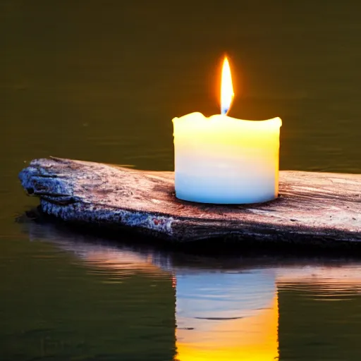 Image similar to Candle floating on the river at twilight