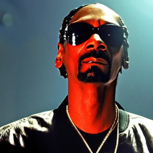 Image similar to snoop dogg as the terminator, movie clip, photo,