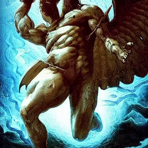 Image similar to TYPHON The deadliest MONSTER in Greek mythology and “Father of All Monsters”. Last son of Gaia, fathered by Tartarus and god of monsters, storms, and volcanoes. He challenged Zeus for control of Mount Olympus